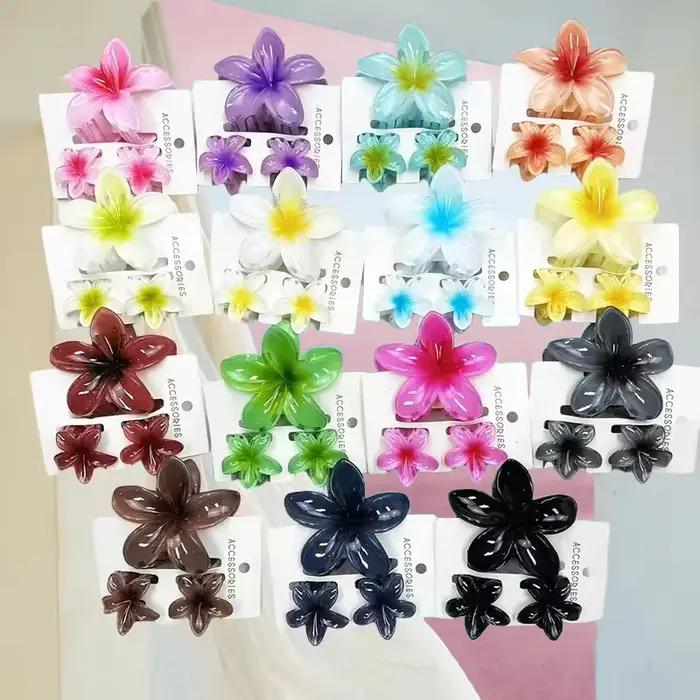 1 grand 2 petits ensembles en forme de fleur douce, griffes de cheveux dégradées colorées, pince Cil