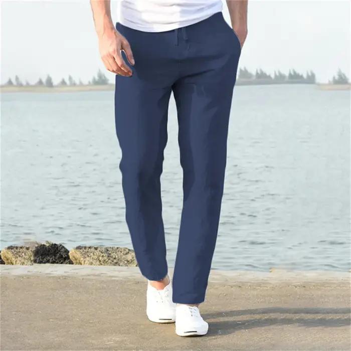 2025 hommes coton lin pantalons décontractés Baggy Streetwear hommes Joggers pantalons de sport coul