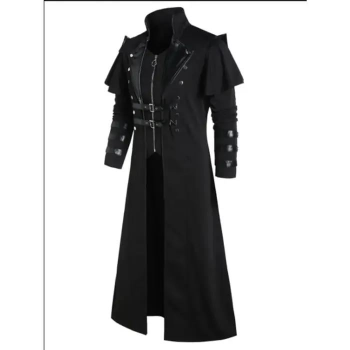 Vintage Halloween médiéval Steampunk Assassin elfes Pirate Costume adulte hommes noir longue veste f