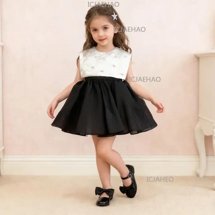 Robe de soirée en satin noir pour bébé, idéale pour le premier anniversaire, robe de demoiselle d'ho