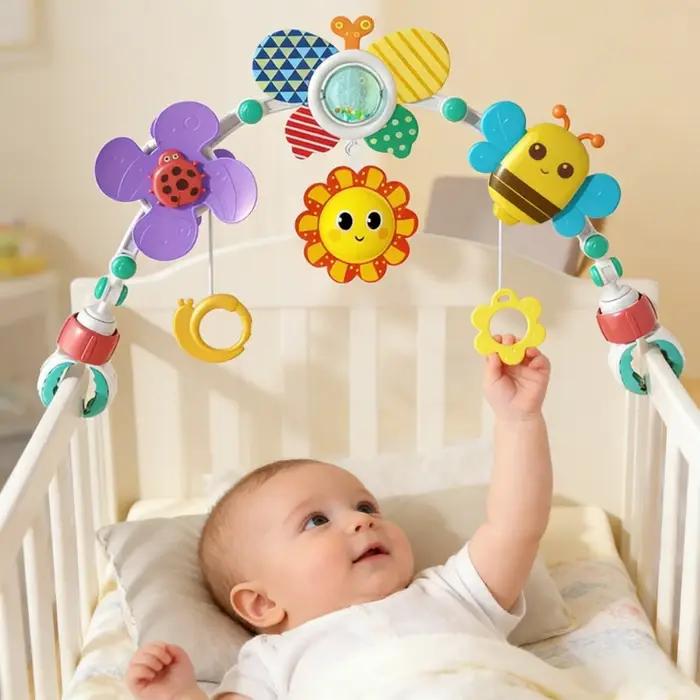 Arche de jeu pour poussette jouet d'éveil bébé développement sensoriel motricité fine pour landau siège auto et lit de bébé