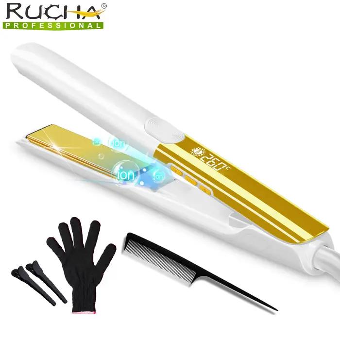 RUCHA – fer plat pour cheveux en plaque de titane miroir, avec traitement à la kératine au Plasma po