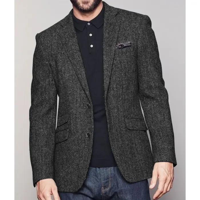 Veste de costume à chevrons pour hommes, simple boutonnage, mode décontractée, coupe cintrée, confor