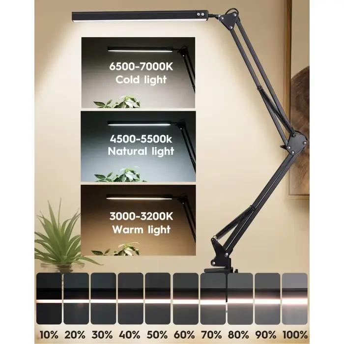 Lampe de bureau LED avec pince 10W lampe de bureau à bras oscillant lampe de bureau à intensité vari