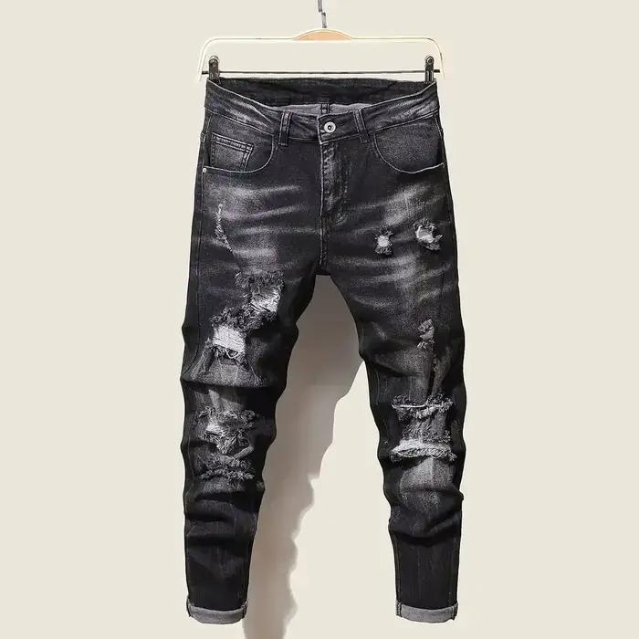 Mode hommes jean pantalon Stretch bleu jean moulant pour hommes décontracté coupe ajustée Denim pant