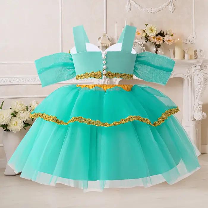 Robes de princesse Jasmine pour petites filles, robe de soirée Cosplay, en Tulle, pour anniversaire,
