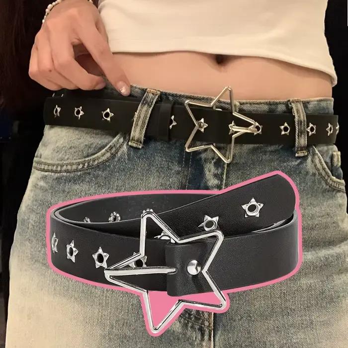 Y2K Punk étoile oeillet noir Rivet ceinture Goth Pu cuir ceintures pour femmes jean pantalon garçons