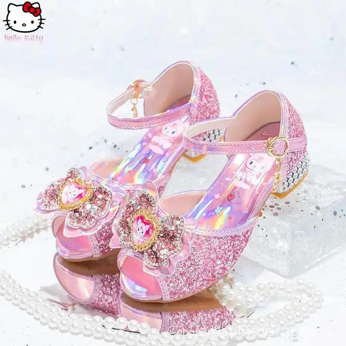 Chaussures de princesse pour filles, style anime, été, nouvelles chaussures à talons hauts en crista