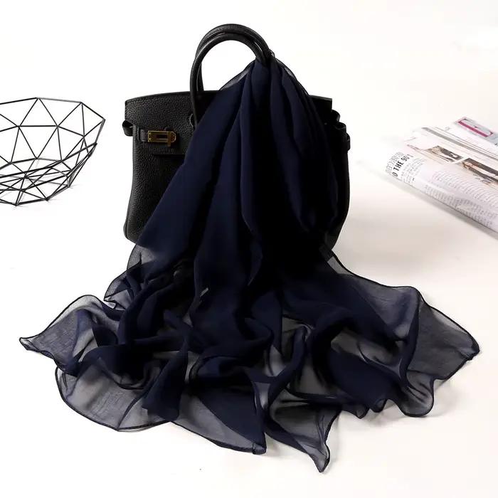 Foulard en mousseline de soie Georgette pour femmes, dégradé de couleur unie, Bandana élégant, Long