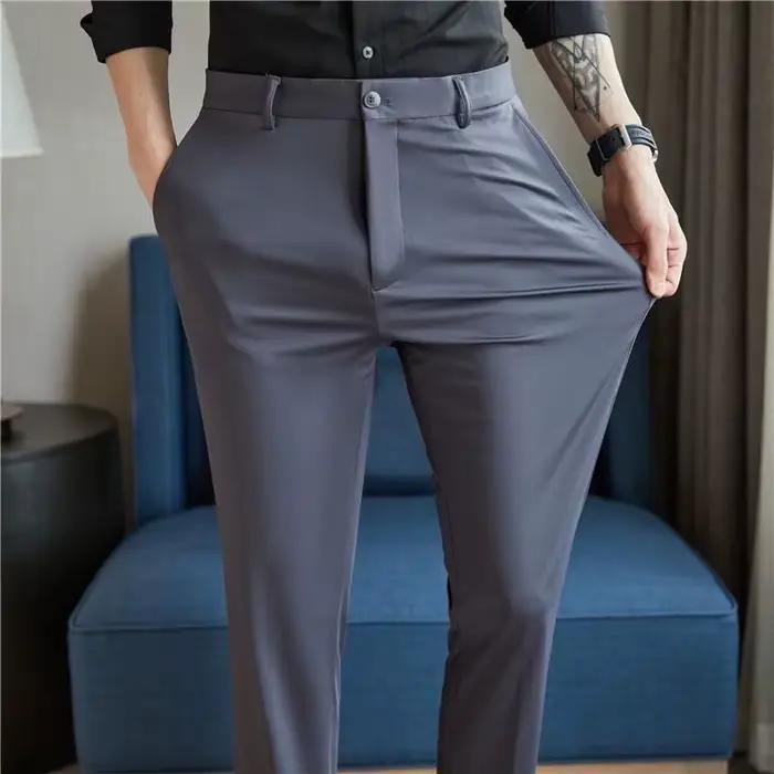 Pantalon d'été pour homme 29-42, fin, droit, extensible, décontracté, sans trace, sans repassage, ti