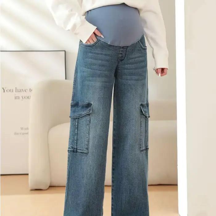 2025 maternité vintage lavé denim jean pour femmes enceintes vêtements taille élastique ventre panta