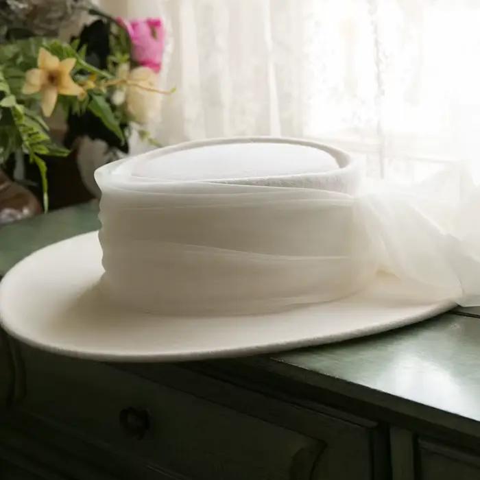 Nouveau français 100% laine haut-de-forme voile Vintage dîner fête élégant blanc Fedora voyage lumiè