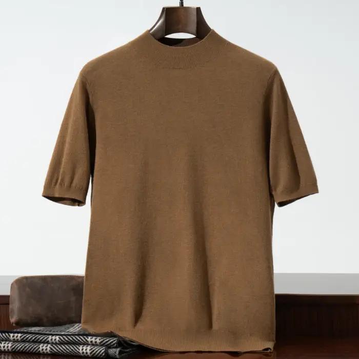 Pull à manches courtes et col mi-haut pour hommes, gilet décontracté tricoté à Base fine, T-shirt 10