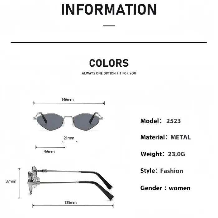 Lunettes de soleil en métal en forme de losange tendance pour femmes, polyvalentes pour la photograp