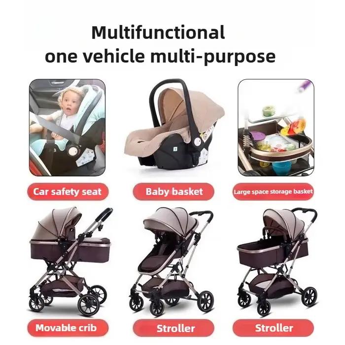 Poussette bébé 3 en 1 à grande vue avec siège auto pliable dossier réglable portable bidirectionnelle absorption des chocs pour sorties en famille occasions spéciales