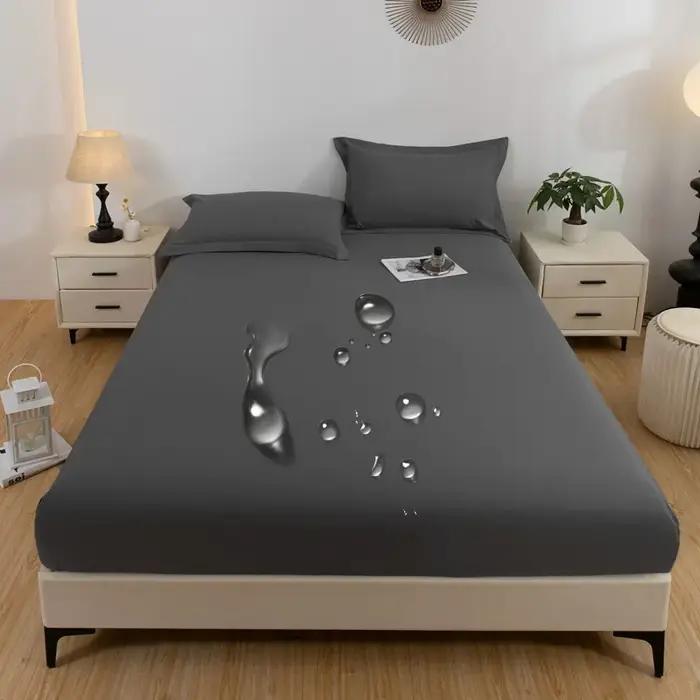 1PC imperméable à l'eau peau douce glaçage couleur unie bonnet de lit housse anti-poussière drap de