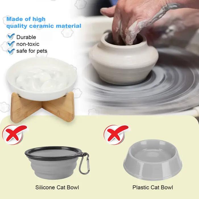 Bol pour chat surélevé bols pour chat surélevés avec support en bois bol d'alimentation lente en cér