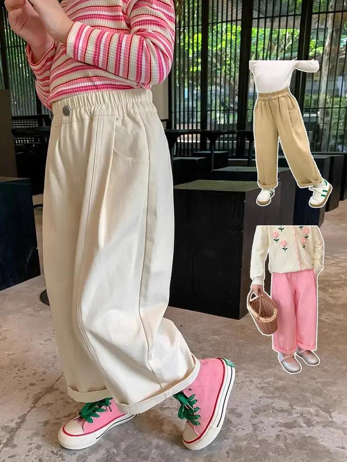 Pantalons à jambes larges en coton pour filles, pantalons décontractés de printemps, vêtements de sa