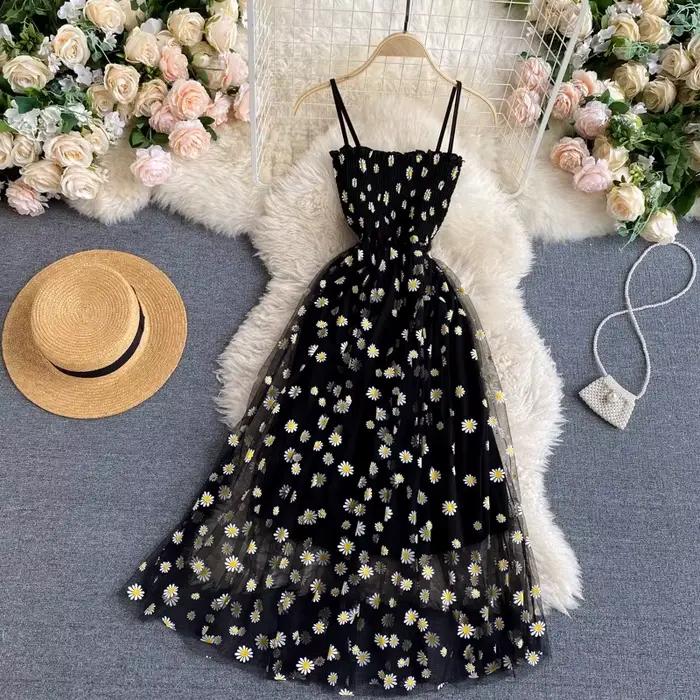 YuooMuoo – robe de soirée en maille pour femmes, nouvelle mode coréenne, imprimé Floral, bretelles S