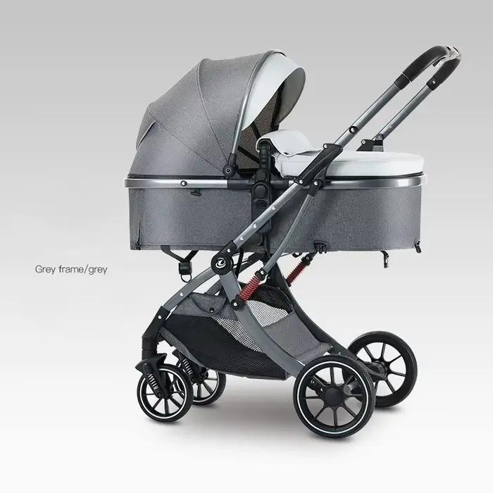 Nouvelle poussette bébé 2-en-1 légère, haute vue, pliable, bidirectionnelle à quatre roues avec mous