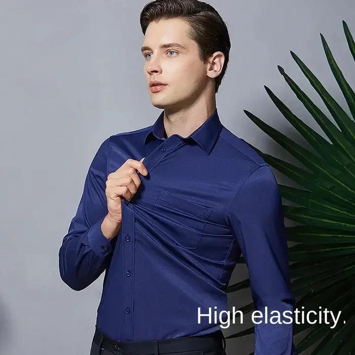 Chemise élastique à manches longues pour hommes, tenue d'affaires décontractée sans repassage, tenue