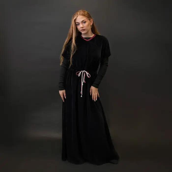 Shabbos adolescent/femme robe hiver robe manches courtes vêtements taille 2 cordon cordes filles noi