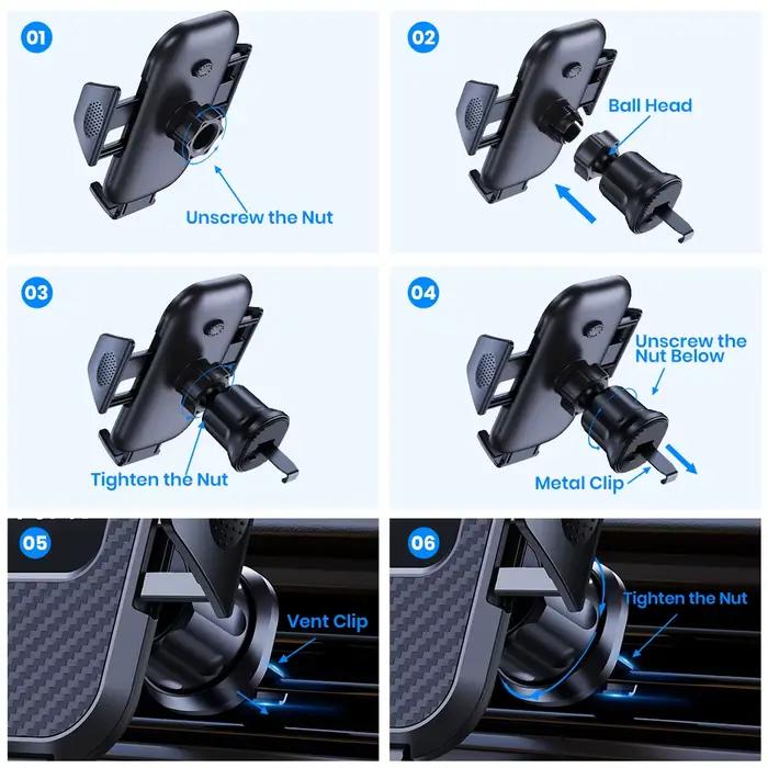 Support de téléphone de voiture universel avec verrouillage automatique pour grille d'aeration de vehicule compatible avec iPhone Samsung