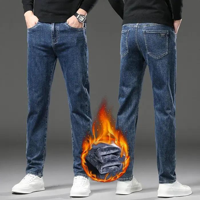 Jean épais et chaud en polaire pour homme, pantalon en Denim, Slim, droit, élastique, décontracté, à