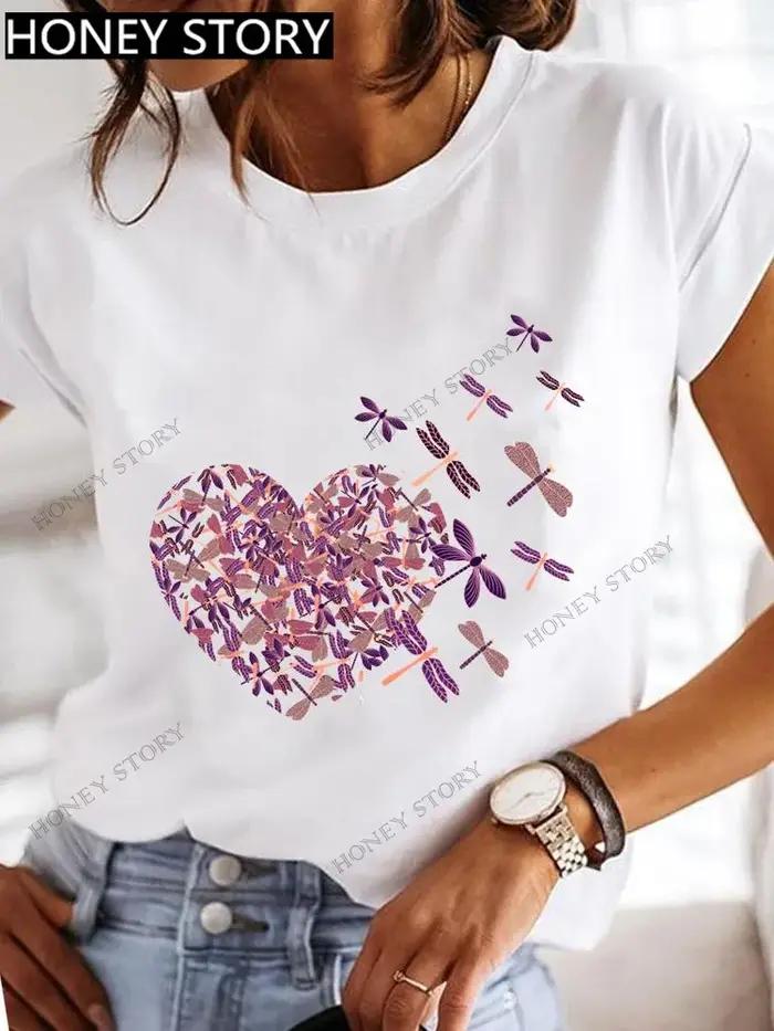 T-shirt manches courtes pour femme, col rond, imprimé papillon, libellule Vive VPN