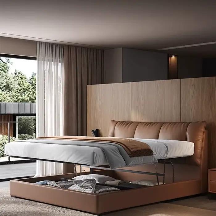 Cadre rembourré lit queen tête de lit rangement minimaliste lit moderne luxe pour chambre élégante et rangement efficace