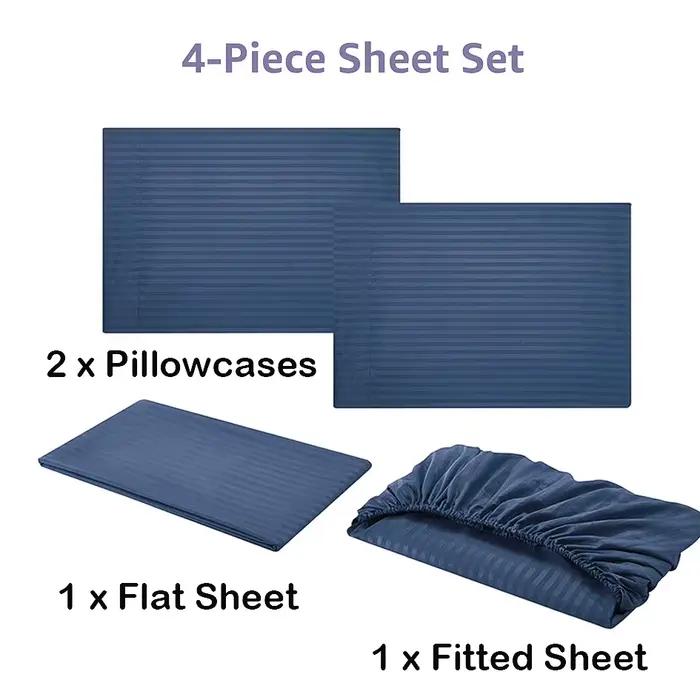 Ensemble de draps de lit de luxe Battilo avec motifs de rayures solides pour jumeaux Queen King Size four pieces drap plat taies d'oreiller confort literie haut de gamme