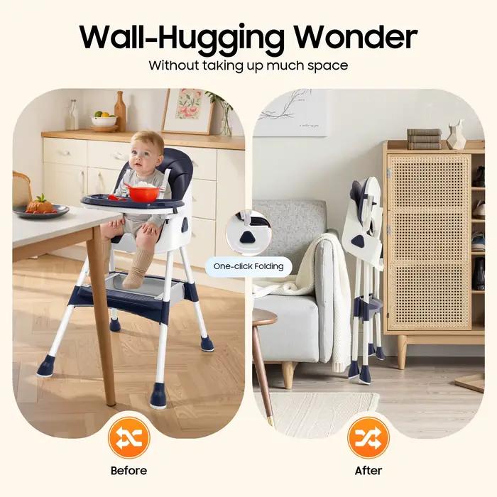 Chaise haute pour bébé, harnais de sécurité à 5 points, capacité de charge de 176 lb, plateau double