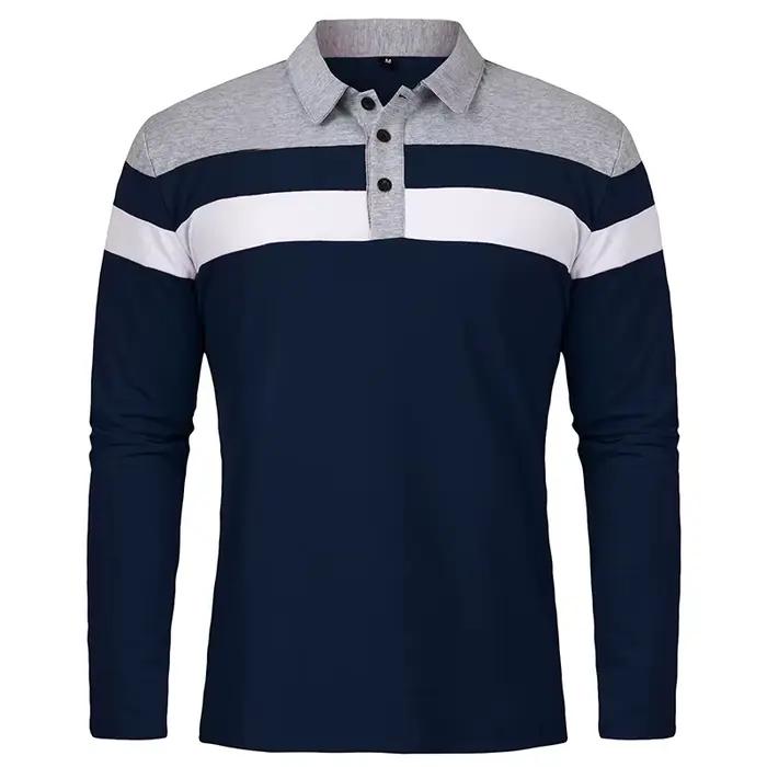 Chemise à manches longues pour hommes, décontractée, en coton, col Patchwork, pull rayé, Streetwear,