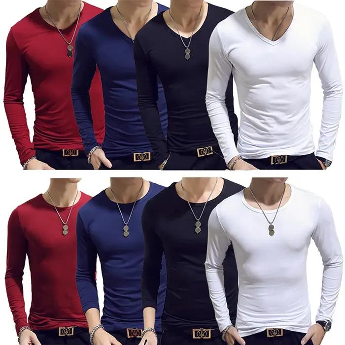 T-shirt à Manches sulfet Col Rond pour Homme, Vêtement Basique, Slim, Décontracté, Couleur Unie, Pri