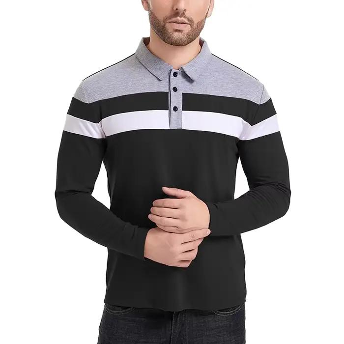 Chemise à manches longues pour hommes, décontractée, en coton, col Patchwork, pull rayé, Streetwear,
