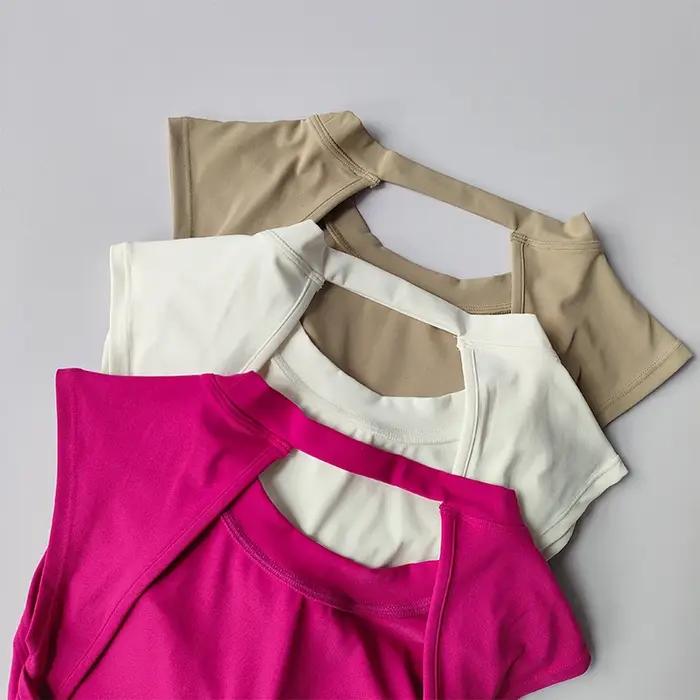 T-shirt de sport dos nu sexy pour femme, coussretours de poitrine, glaçure couvertes, séchage rapide