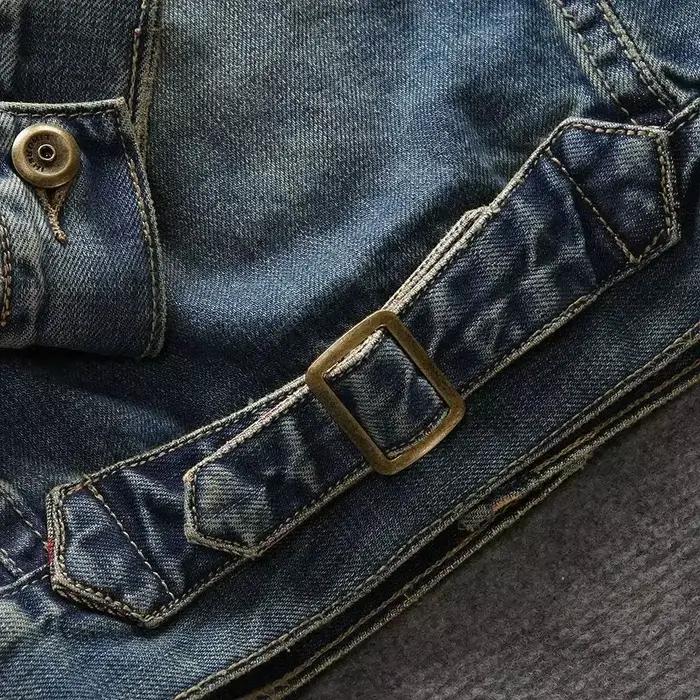 Manteau en jean pour homme, printemps-automne, col rabattu, simple boutonnage, coupe ajustée, bleu d