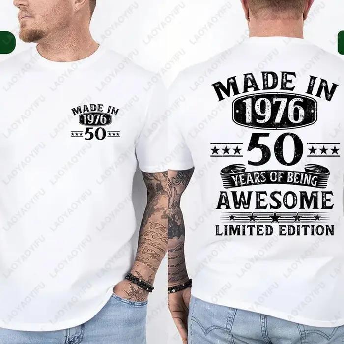 T-shirts graphiques pour hommes, imprimés recto-verso, édition limitée, fabriqués en 1976, 50 ans d'
