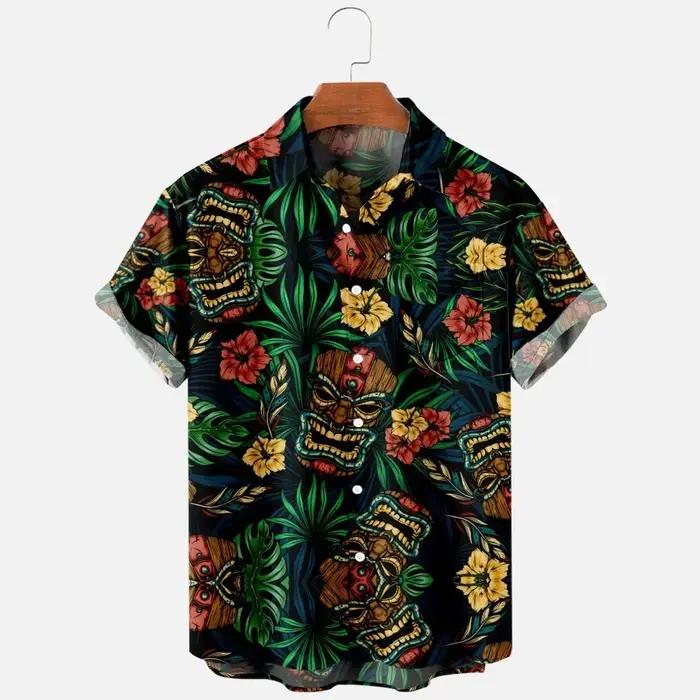 Mode homme été T-Shirts hawaïen impression 3d confortable décontracté un bouton chemises à manches c