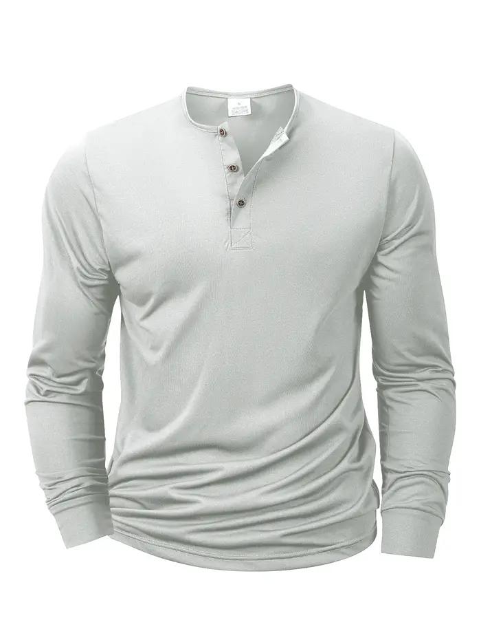 Nouveaux hommes Henley T-shirts à manches longues basique décontracté col de bande T-shirts conforta