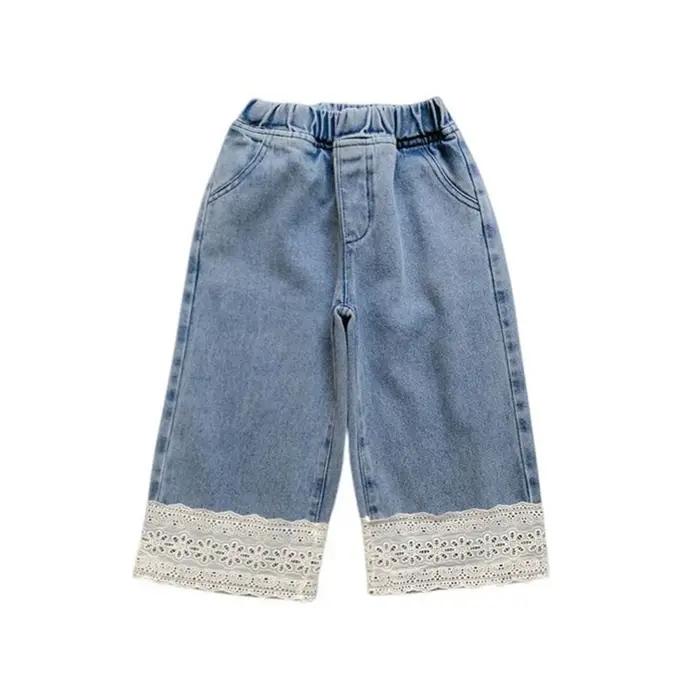 Jeans bleus été version coréenne enfants 2-7 ans - Pantalon décontracté fille dentelle nouvelle collection