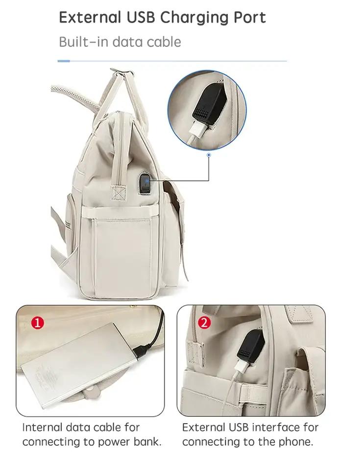 PANGDUBE Sac à langer pour bébé avec 2 crochets pour poussette, sac à dos étanche pour voyage en ple
