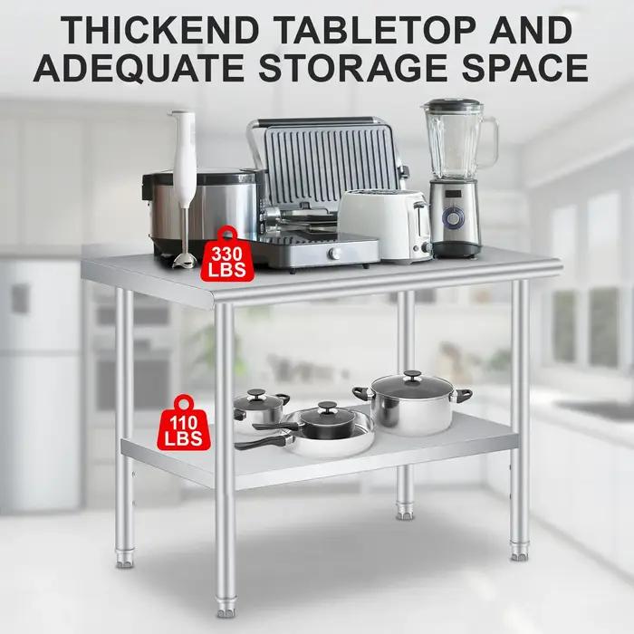 Table en acier inoxydable pour préparation et travail avec dosseret, table commerciale robuste avec
