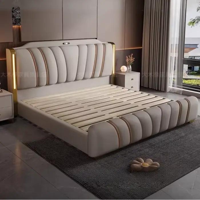 Lit Queen Size avec tête de lit esthétique multifonctionnelle pour rangement meuble de chambre à coucher舒适睡眠queen尺寸床