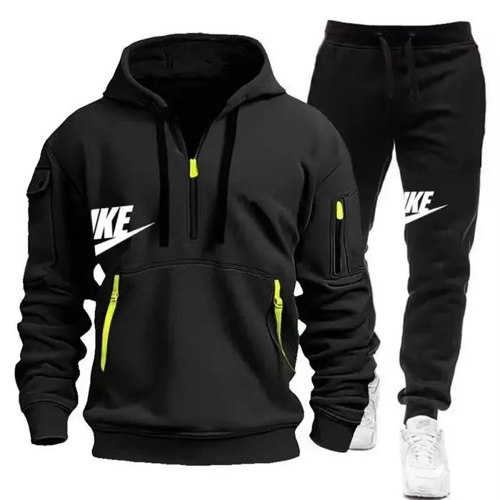 Nouveau costume d'automne et d'hiver pour hommes, sweat à capuche avec fermeture éclair + pantalon,