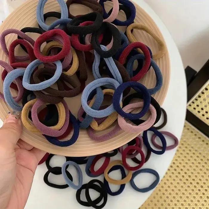 50 pièces/ensemble nouvelles femmes filles bonbons couleurs Nylon basique Scrunchie cheveux cravate