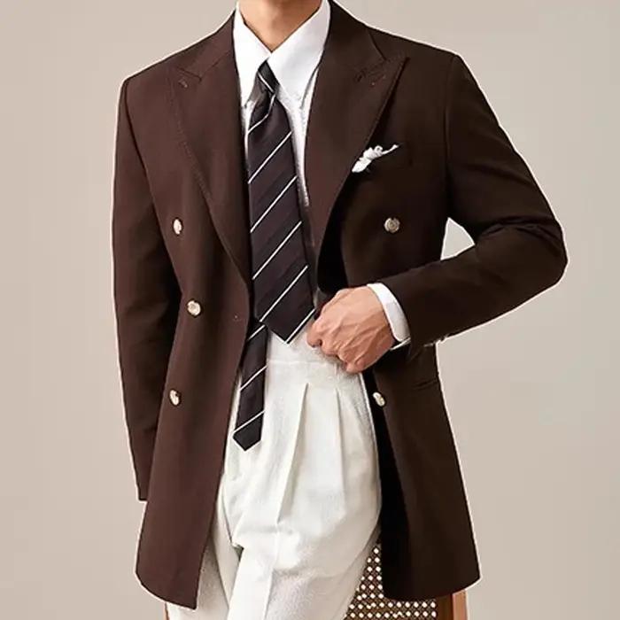 Blazer à Double Boutonnage pour Homme, Veste de Printemps, Coupe Cintrée, Zones, Col à Revers, Décon