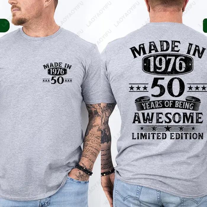 T-shirts graphiques pour hommes, imprimés recto-verso, édition limitée, fabriqués en 1976, 50 ans d'