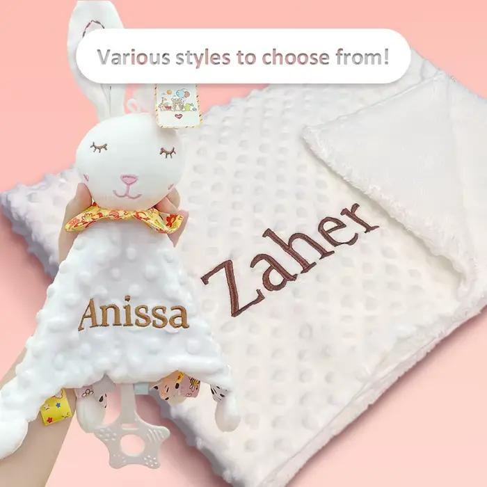 Couverture bébé personnalisée avec nom en peluche douce - Idéale poussette, cadeau nouveau-né