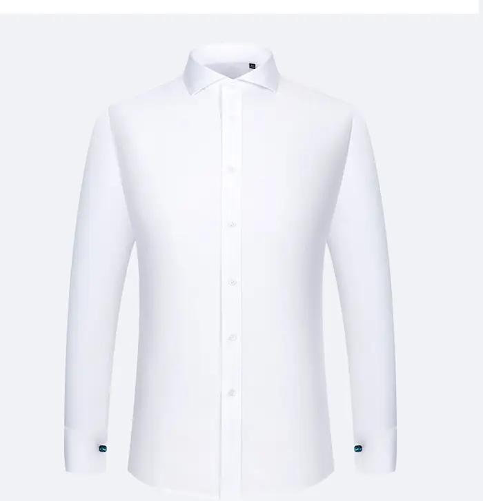 Chemise à col contrasté rayé sans fer pour hommes, haut de gamme, 200 points, quatre plis, pur coton
